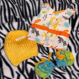 Handmade premie Baby Vest with Yellow Knit Hat and Booties